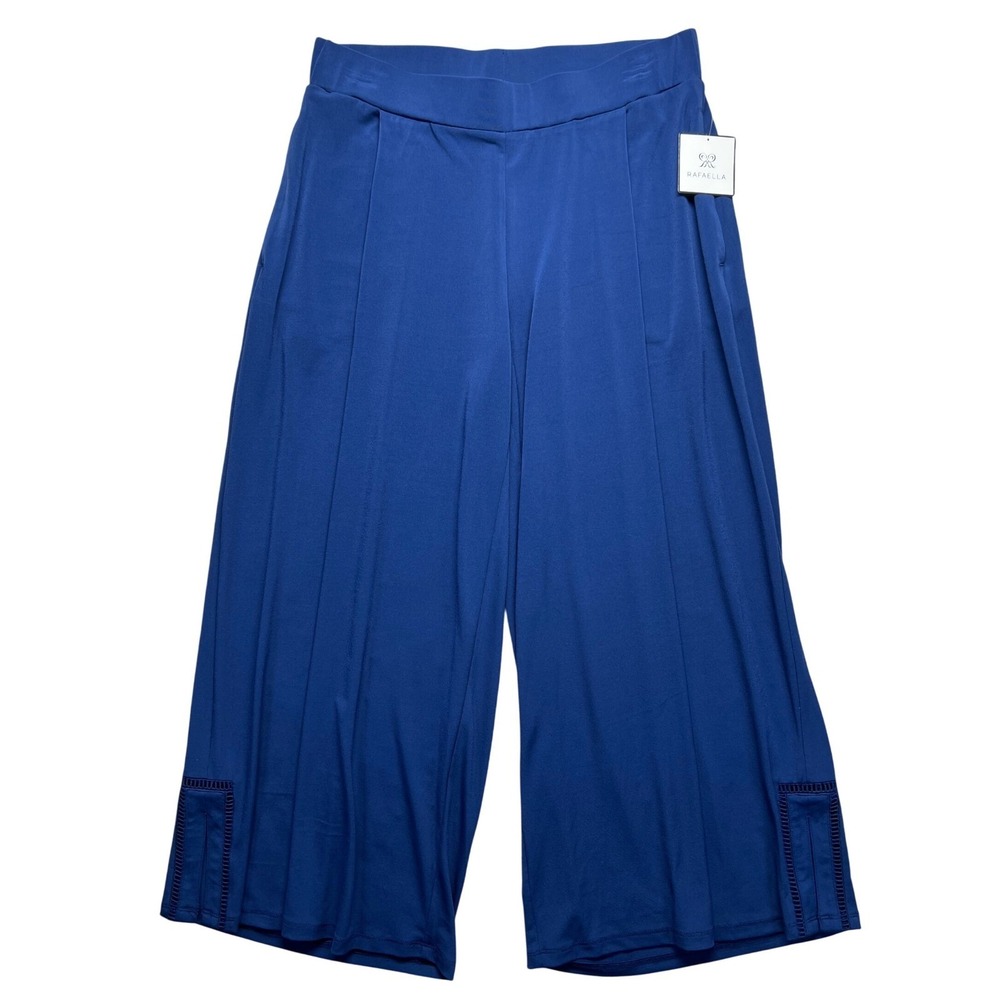 Rafaella Mediterranean Blue Cropped Wide Leg Pants Pintuck Culottes RSBSAO24 S